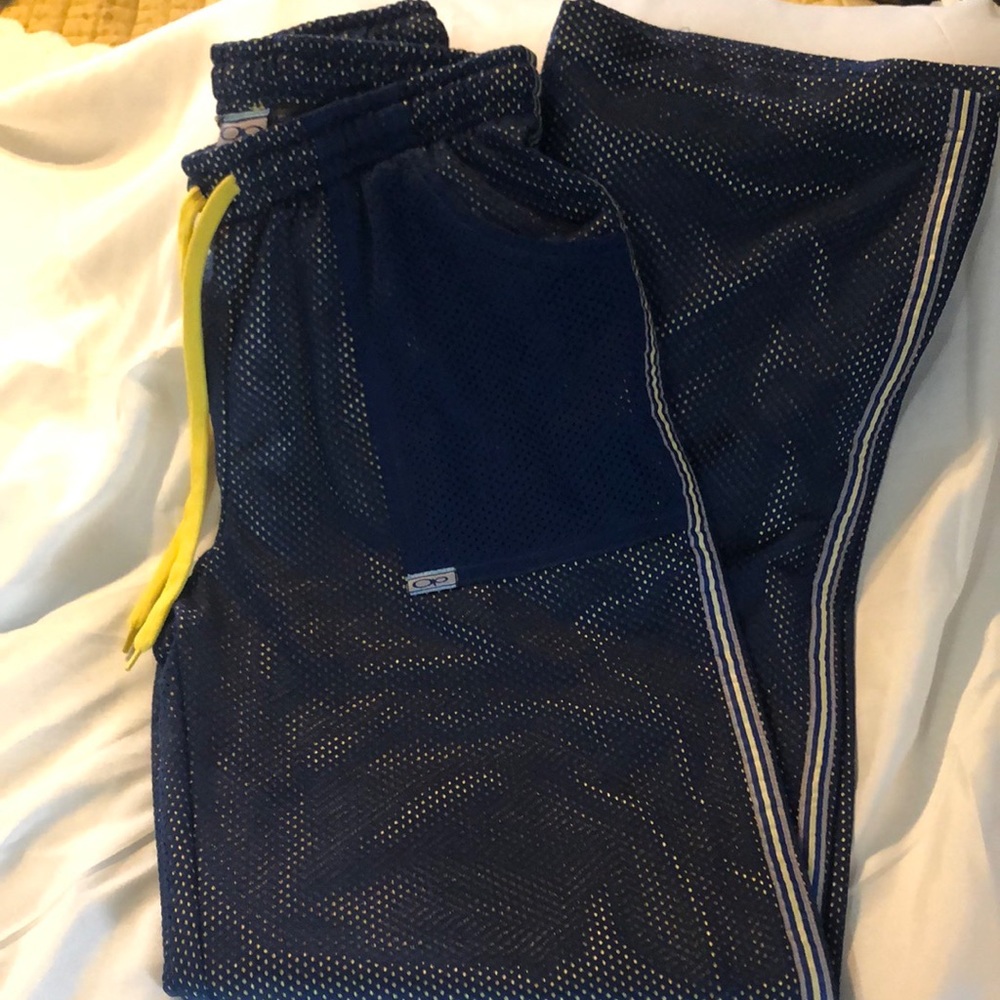 Retro OP Navy and Yellow Mesh Track Pant Size Medium